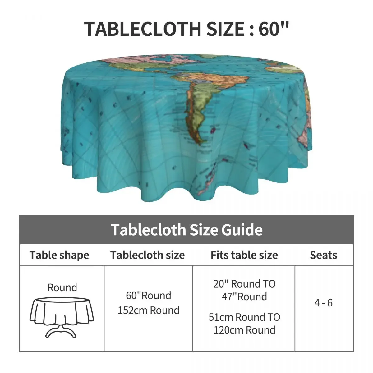 Vintage World Map Round Tablecloth Ocean Polyester Table Cloth Fashion Decor Home Dining Design Table Cover