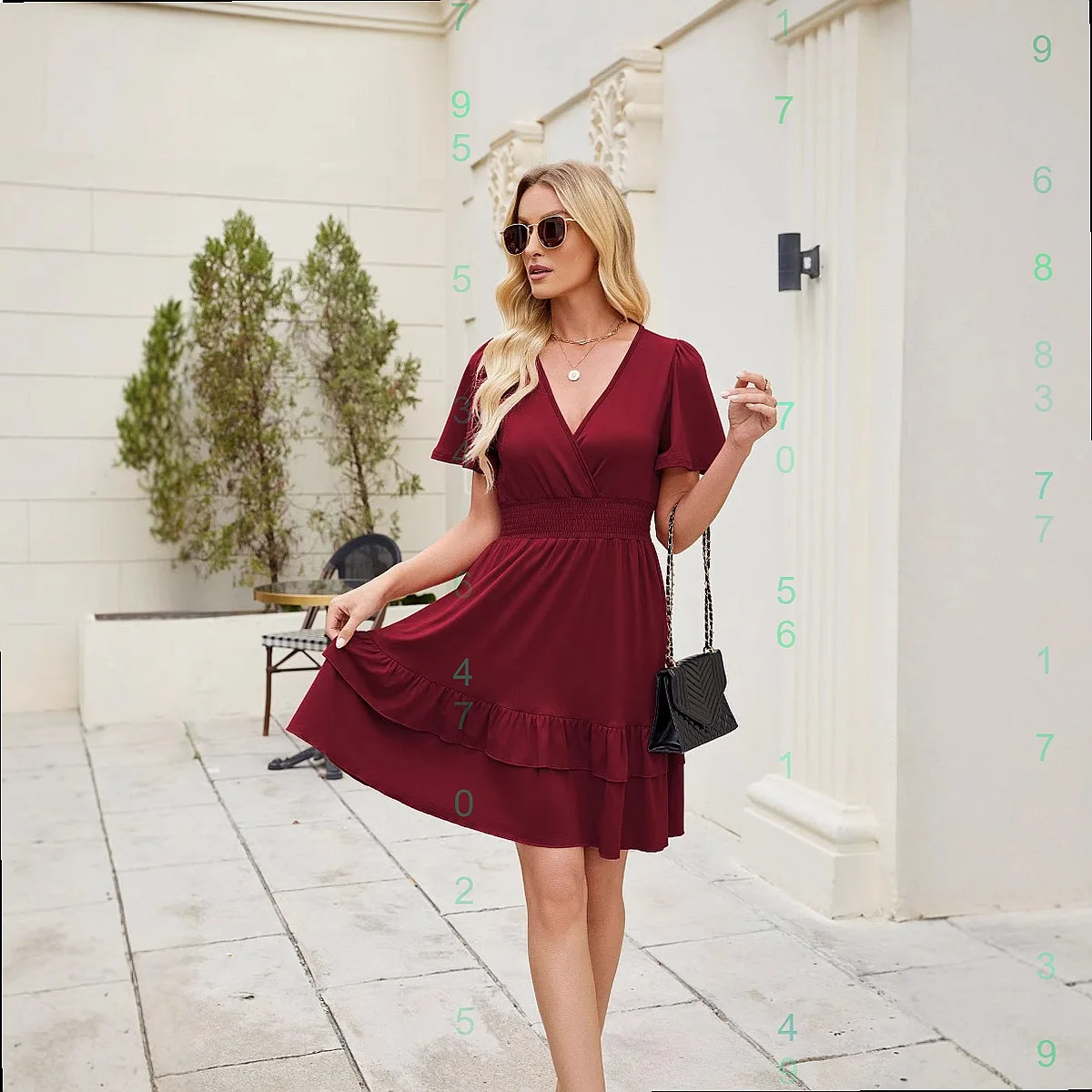 Summer Women Elegant Ruffle Hem Flutter Sleeve Cross V Neck Dress Dresses Casual Jumpsuit Playsuit view 4