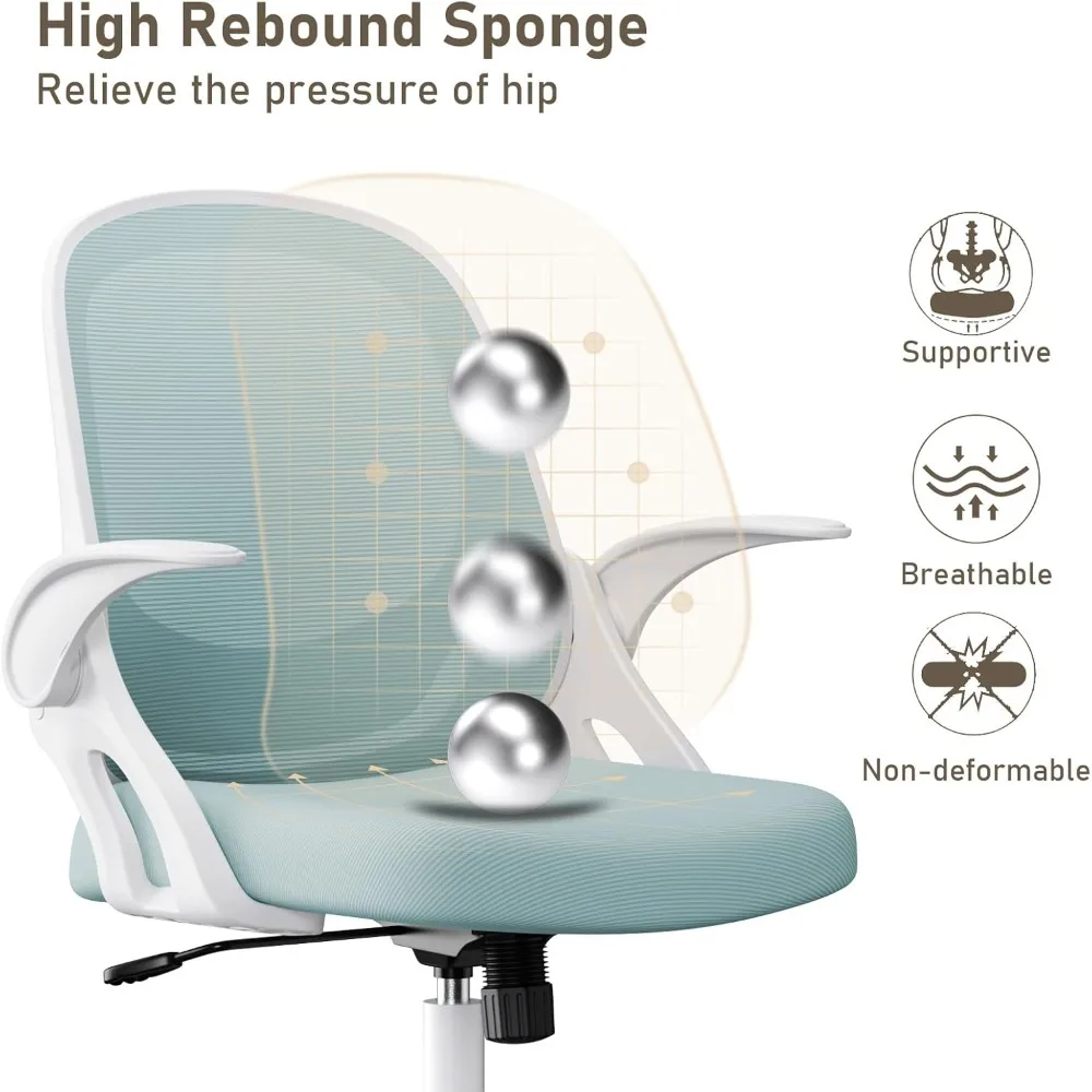 Cadeira de escritório ergonômica para casa, conforto, cadeira de mesa de malha respirável, braços flip-up e altura ajustável