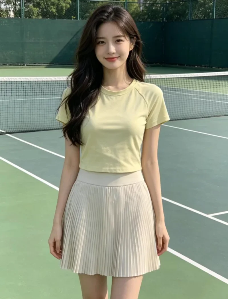 Summer Women's Organ Style High Waist Versatile Tennis Short Skirt Set, Suitable for Outdoor Sports, Slim Fit Temperament,