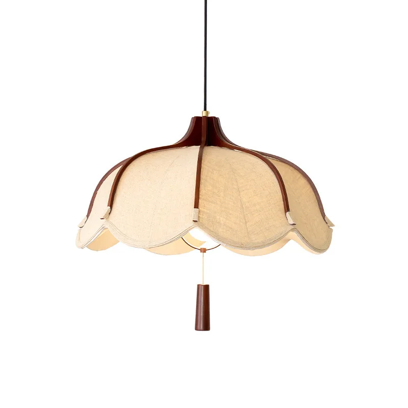 

Solid wood medieval fabric chandelier flower shadow French dining table light wabi sandy wind retro master bedroom dining