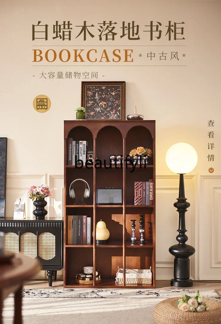 

French retro solid wood bookcase creative display cabinet household living room medieval storage cabinet0420