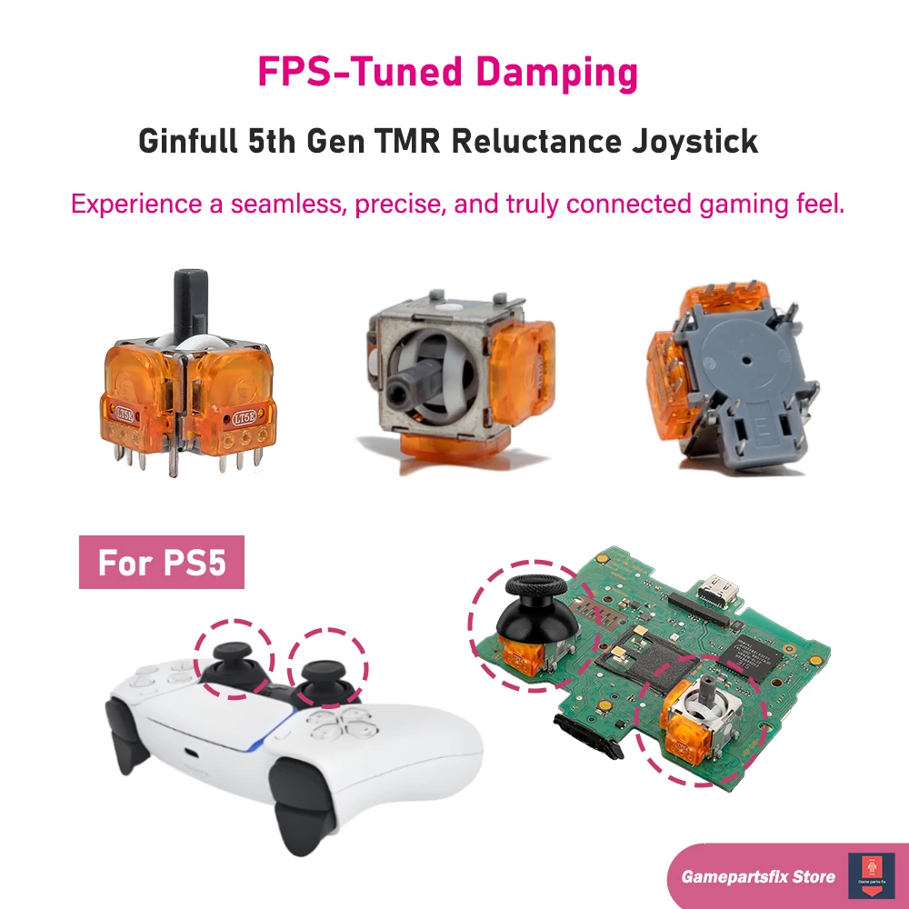 

2/10pcs Ginfull TMR Electromagnetic Joystick for PS5 Replacement FPS Tuned Damping 3D Analog Stick Anti-drift TMR ThumbStick