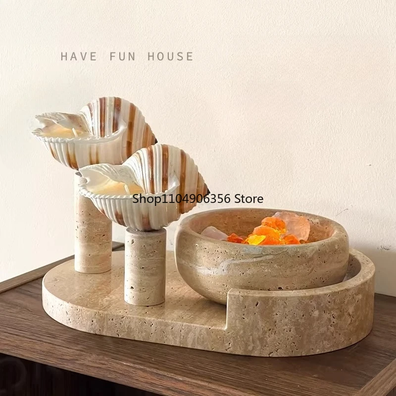 for Conch aromatherapy marble pillar modern model room living room bedroom desktop ornaments travertine tray ore