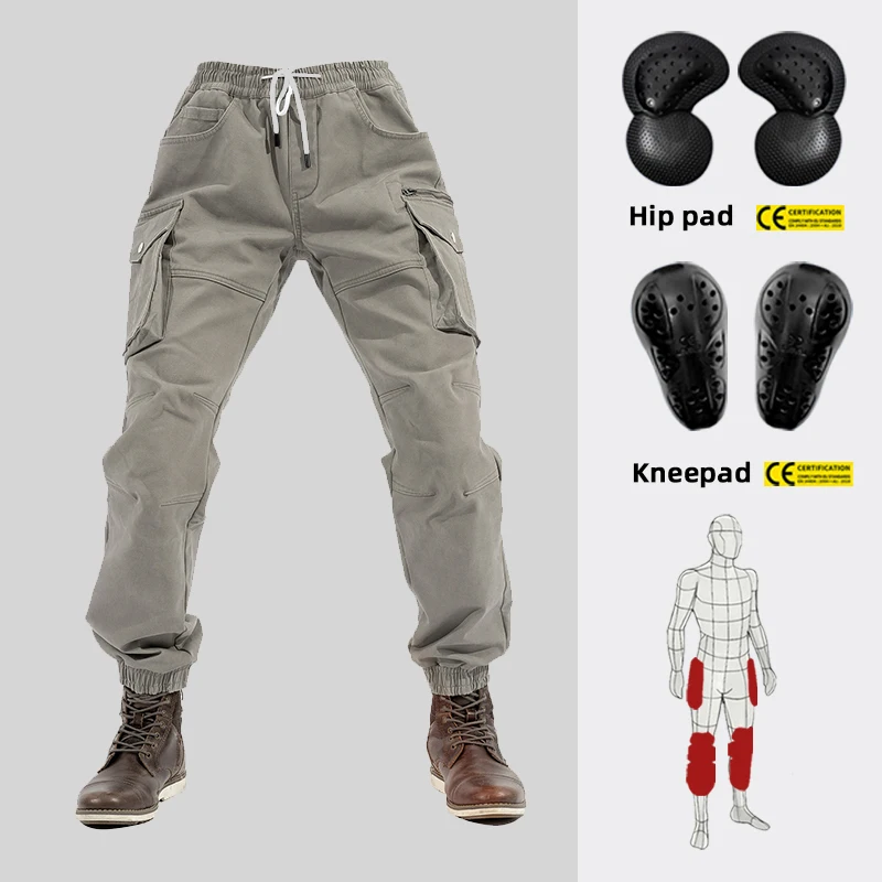 All-Season Windproof Motorcycle Cargo Pants Men Women Unisex Loose Fit Anti Fall Moto Jeans with Knee Pads