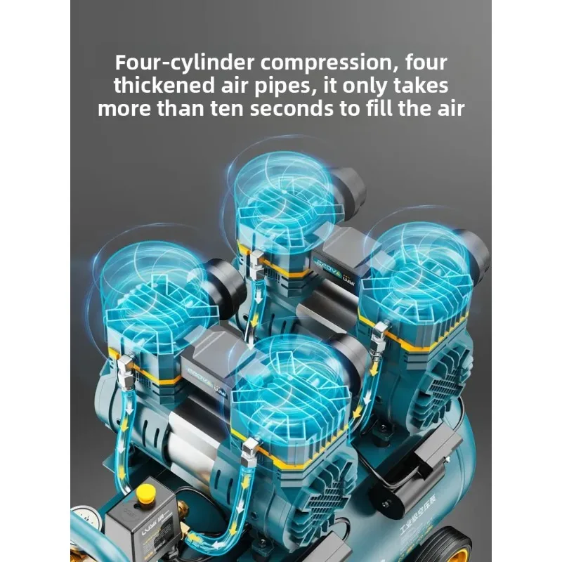 ปั๊มลมแรงดันสูงสำหรับงานไม้ 220V ปั๊มลมอุตสาหกรรมแบบพกพาไร้น้ำมัน เงียบ