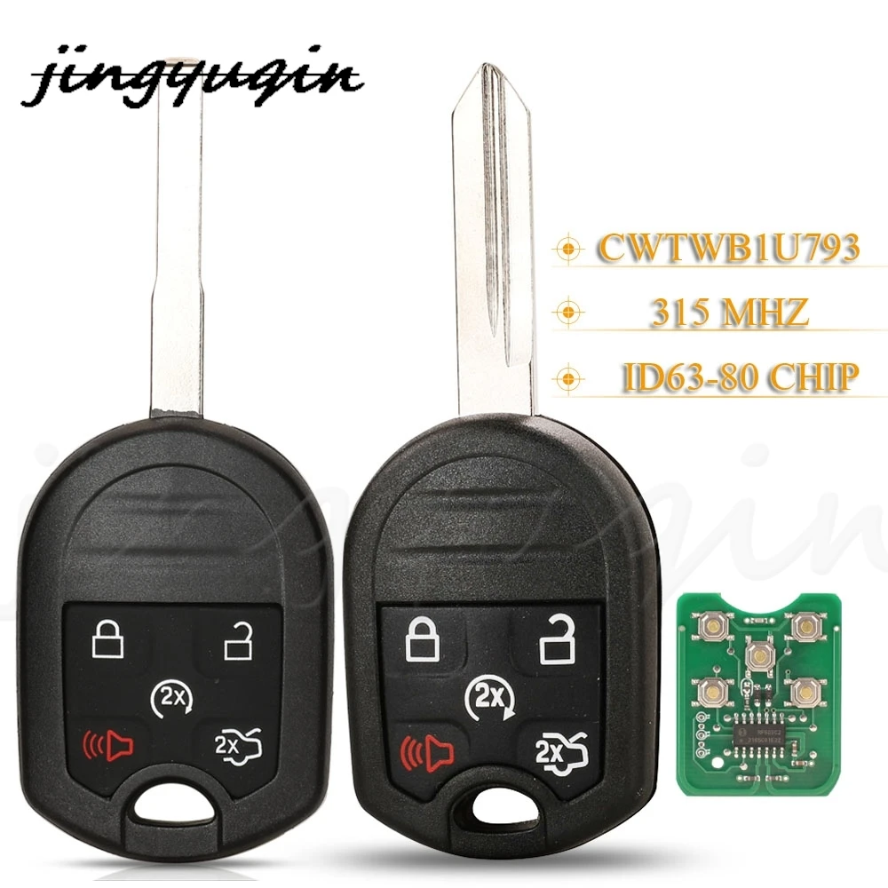 

jingyuqin 5 Buttons Smart Remote Car Key Fob 315Mhz 4D63-80Bit For Ford Expedition Explorer Taurus Flex FCCid: CWTWB1U793
