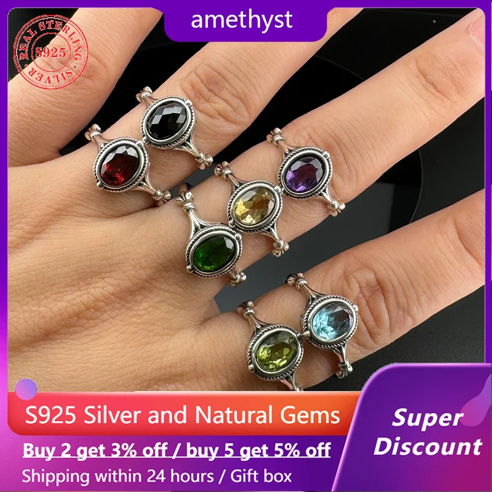 

Exquisite S925 Silver Ring Natural Colored Ore Amethyst Jade Women's Ring Jewelry Women's Open Ring Sparkling Wedding Accessorie