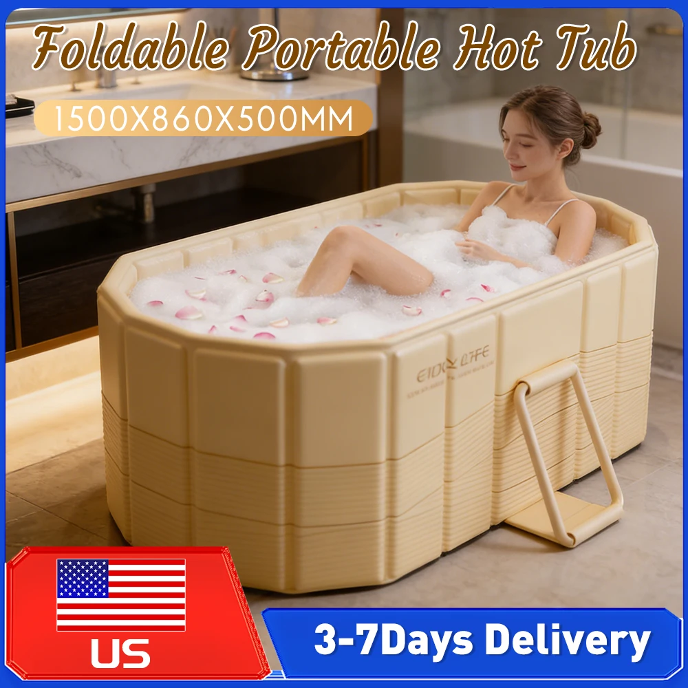 

Foldable Collapsible Ice Bath Tub Large Freestanding Bathtub Dual Drainage Cold Plunge Tub for Home Gym Spa Hot & Cold Bath New