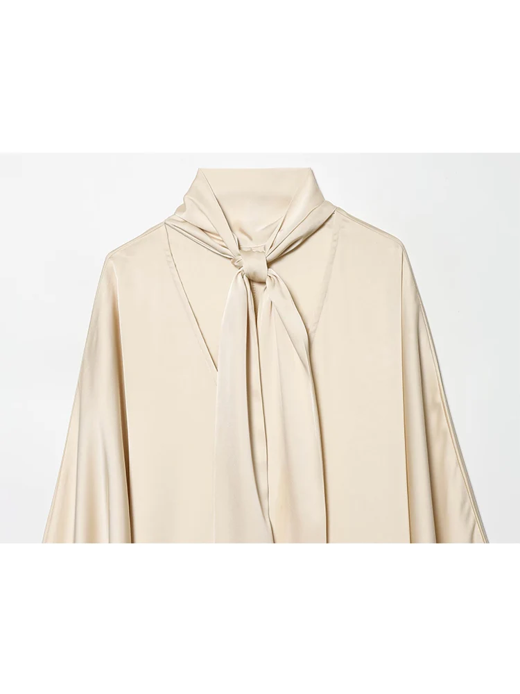 TFMLN-vestido de noche elegante para mujer, vestido largo de fiesta de satén de manga larga con cuello levantado liso, bata holgada con espalda descubierta