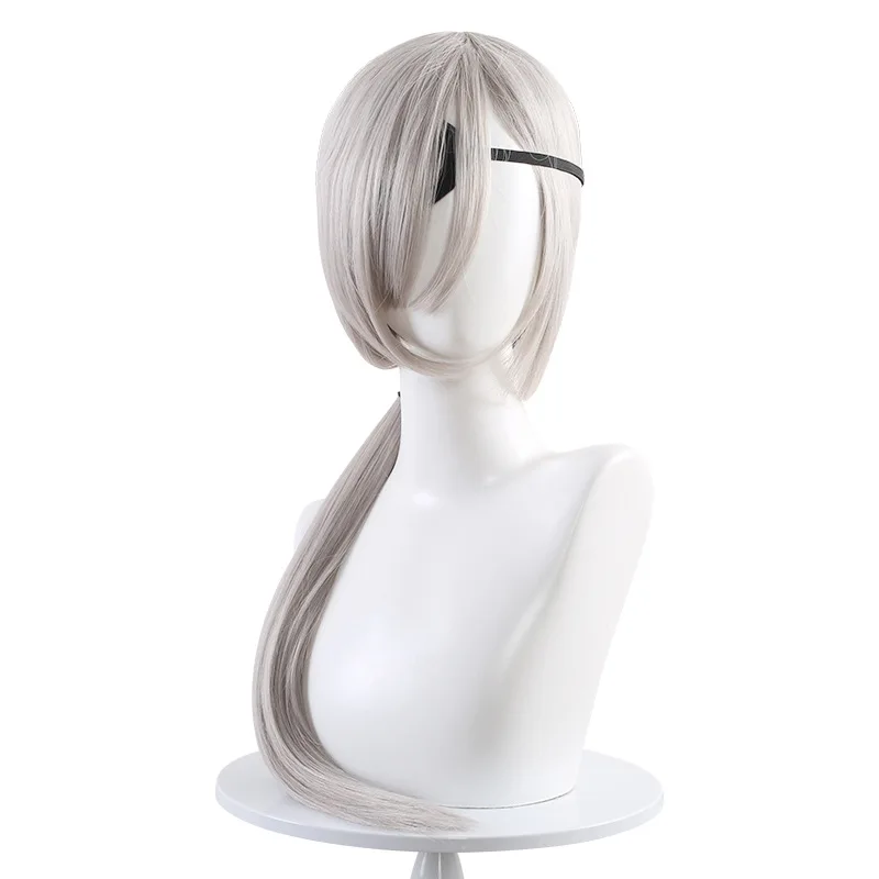 Chainsaw Man Kogoro Cosplay Wig Chainsaw Man Braided Hairstyle Silver-gray Long Braid Straight Ponytail Face-framing Long Hair view 4