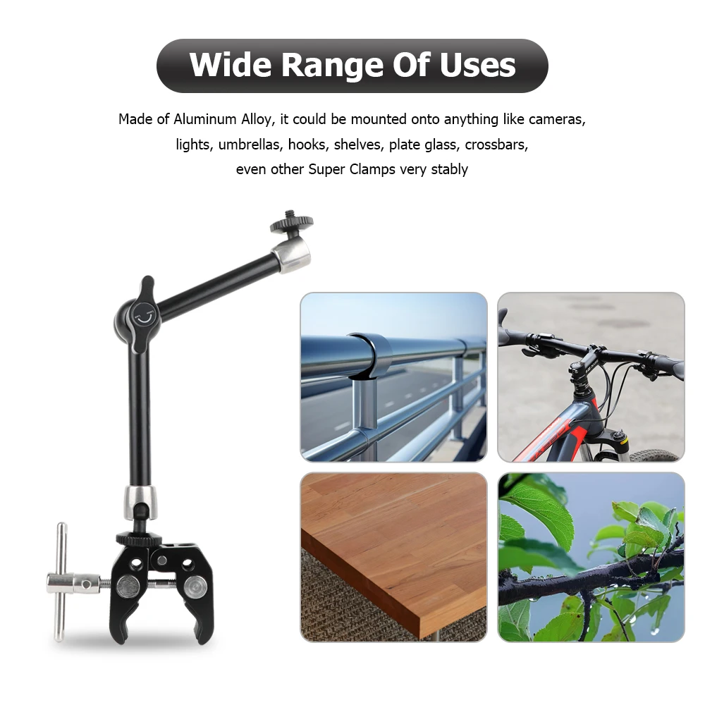 CAMVATE مشبك فائق مع خيط 1/4 بوصة و3/8 بوصة وقوة احتكاك قابلة للتعديل ذراع سحري لأضواء كاميرا المراقبة