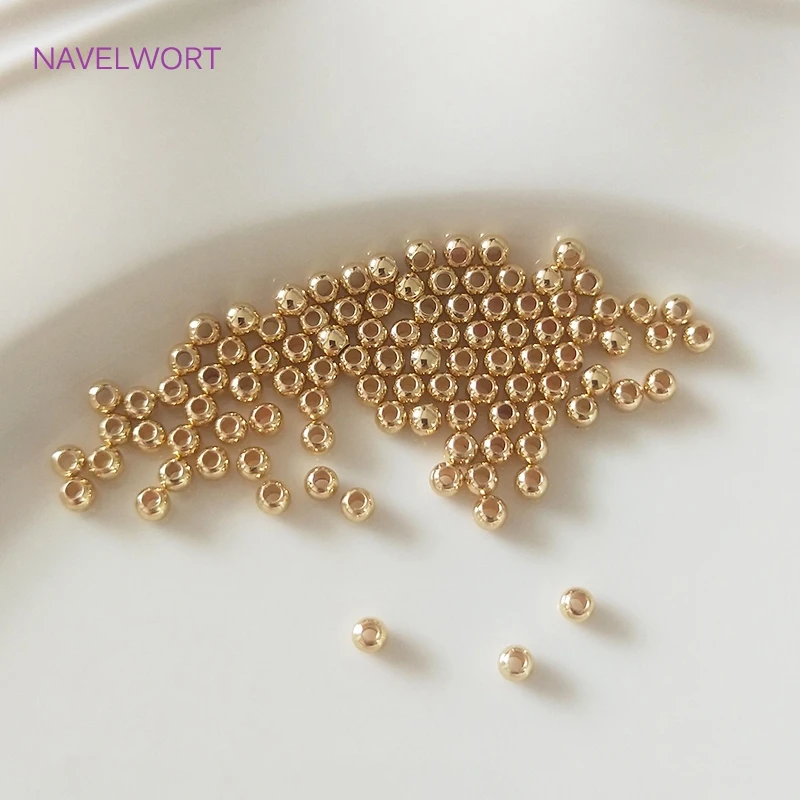 Schmuckherstellungszubehör, 2 mm–6 mm, 14 Karat/18 Karat echt vergoldet, runde Abstandsperlen, Zubehör, DIY-Perlen-Schmuckherstellung