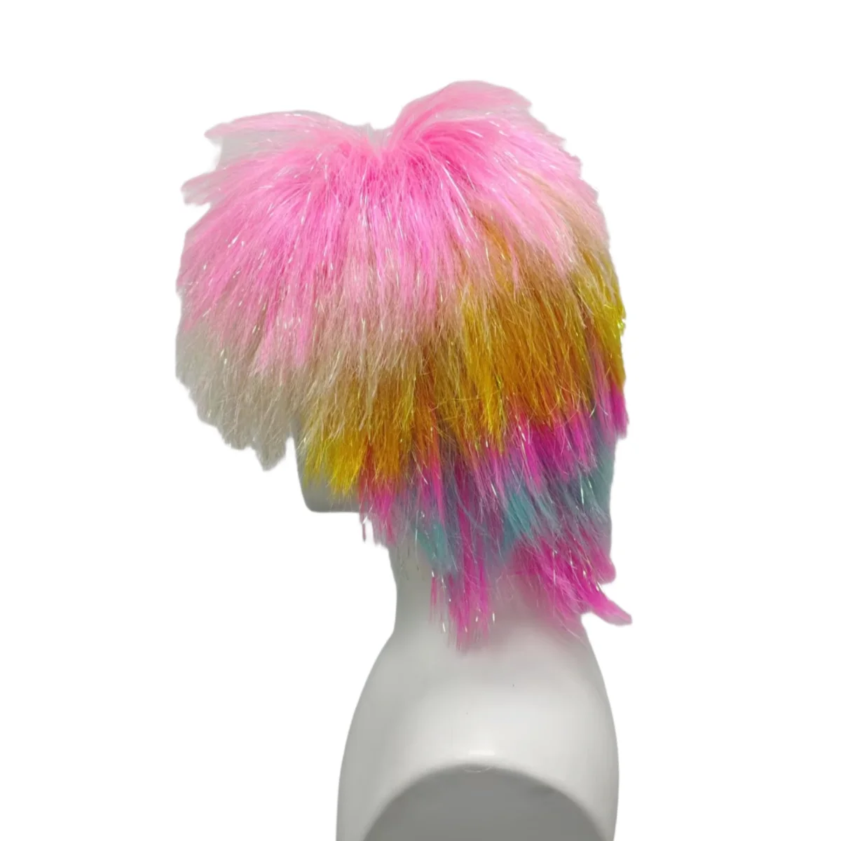 Pastel Rainbow Tinsel Mullet Synthetic Wig, Fluffy Spiky Layered Cut for Rave Festival Halloween Punk Cosplay Party Outfit view 4