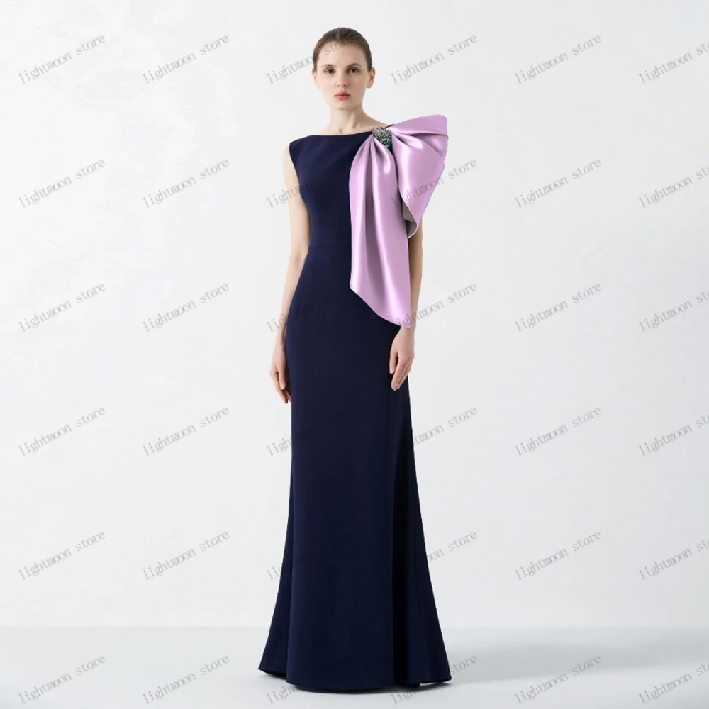 

Elegant Evening Dresses Simple Prom Dress Bow Decorate Sleeveless Floor Length Robes For Formal Party Sheath Vestidos De Gala