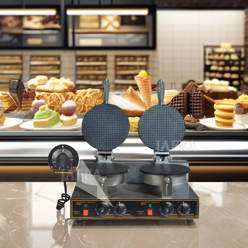 Commercial 110V/220V Stainless Steel Cast Aluminium Double Single Head Waffle Cone Maker Machine New Condition