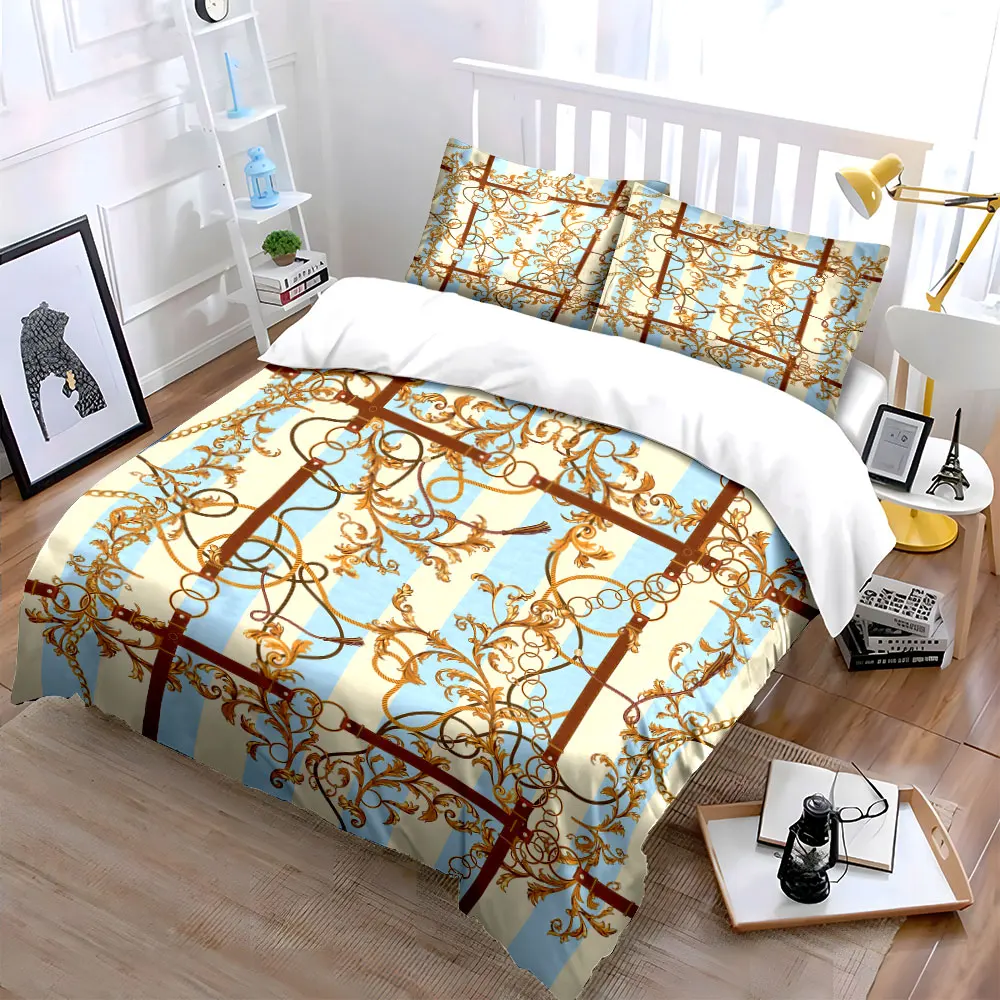 Elegant Vintage Floral Stripe Pattern Duvet Cover Set with 3D Printing Design Soft Polyester Bedding Set All-Season Comfort