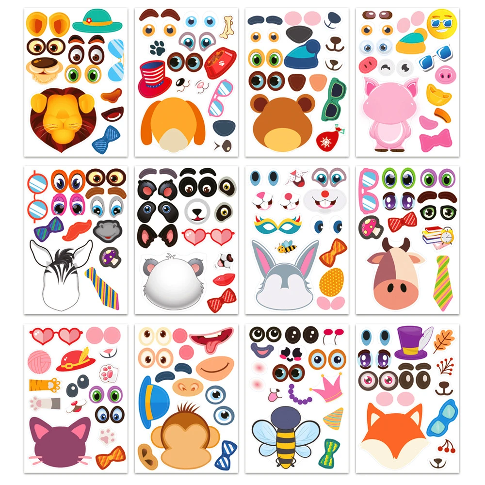 Kids DIY Stickers Puzzle Games Make-a-Face Animal  Assemble Jigsaw Children Gifts Recognition Training Education Toys for Girls