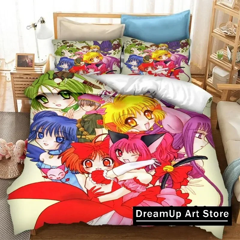 

3D Print Anime Tokyo Mew Mew Bedding Set Boys Girls Single Twin Queen Full Size Duvet Cover Pillowcase Bed Adult Bedroom