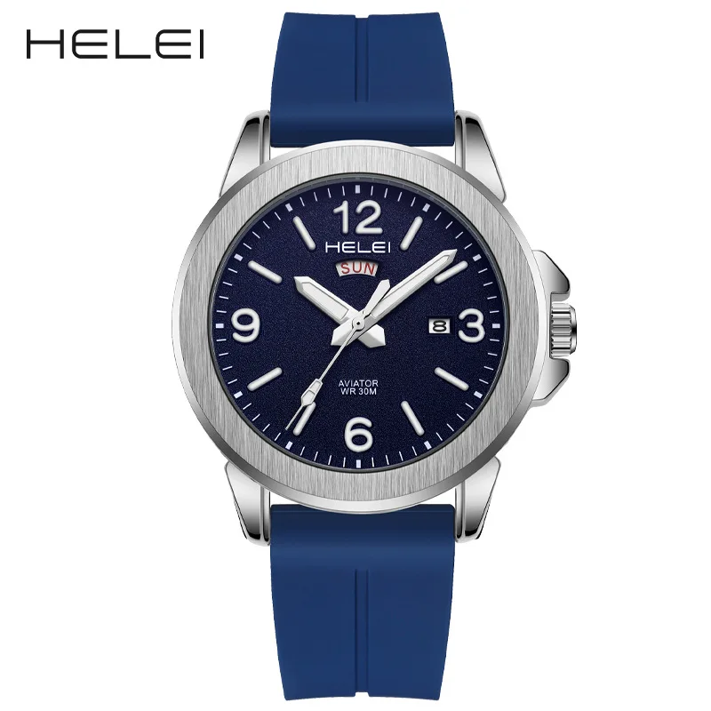 Brand foreign trade hot men's watch casual quartz watch silicone strap waterproof luminous watch calendar week display