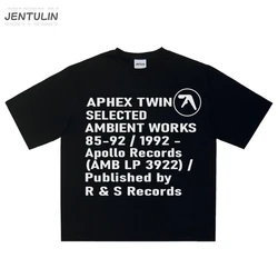 Harajuku Hip Hop Streetwear Men's Clothing Aphex Twin Graphic Oversized Korean Short Sleeve Tops Tee Y2k Aesthetic Tshirt Cotton