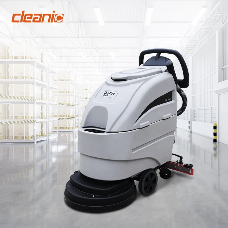 Janitorial warehouse floor cleaning machine motorized rechargeable battery powered vinyl floor sweeper scrubber