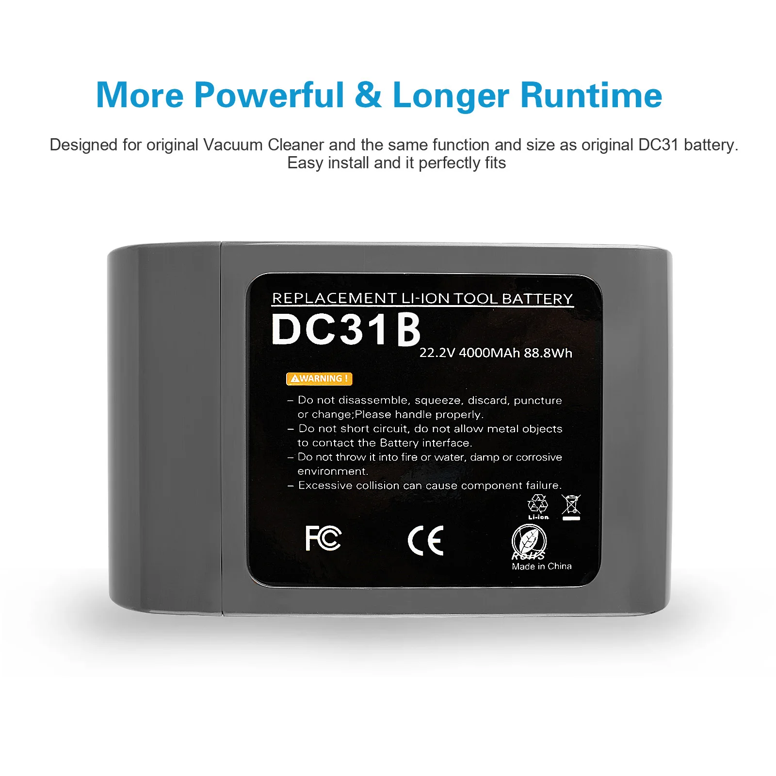 DC31 Type-B Battery 22.2V 4000mAh Li-ion Vacuum Battery for Dyson DC35 DC45 DC31B DC34 DC44 Animal DC56 DC57 (Only Fit Type B)