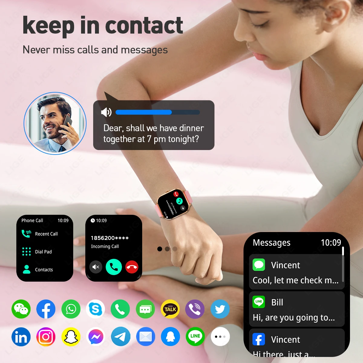 LIGE Fashion Bluetooth Phone Calls Smartwatch 2.01