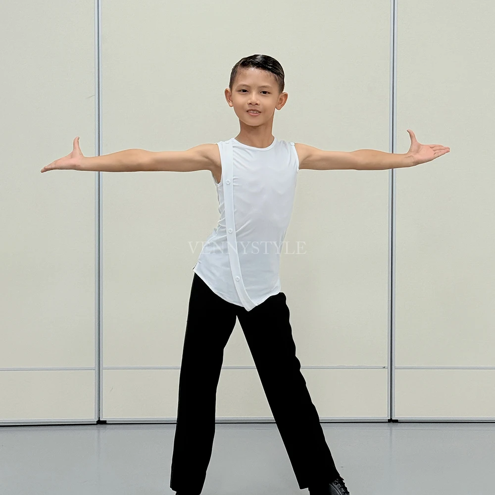 

Vennystyle Latin Dance Dress for Boys Sleeveless Top with Latin Ballroom Practice Pants Professional Training Performance Set