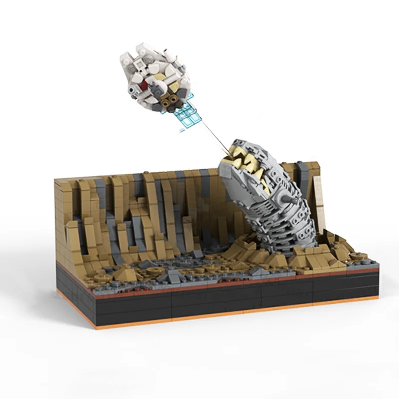 843pcs MOC Star Battle Series Micro Diorama : Falcon\'s Escape From Asteroid Worm Scenes Building Blocks Bricks DIY Boy Toys Gift