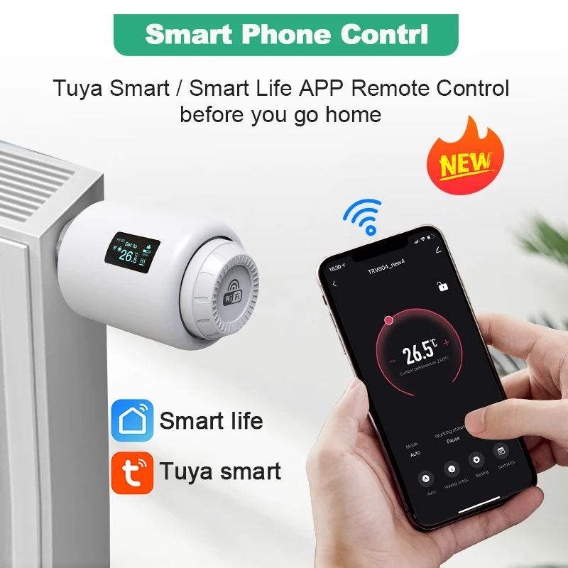 Válvulas termostáticas con WiFi, controlador de temperatura de cabezal térmico, radiador TRV, termostato inteligente para el hogar, asistente de Google Alexa, Tuya