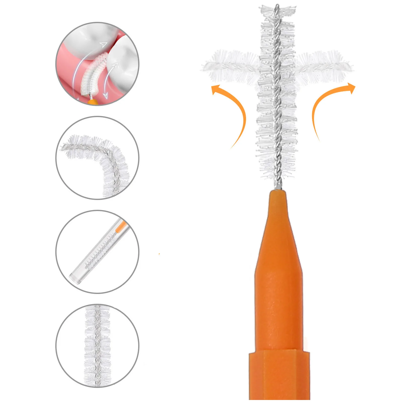 교정기용 치간 칫솔 100개, 치아 청소 도구, 휴대용 치아 틈새 잇몸 관리, 여행 위생 용품