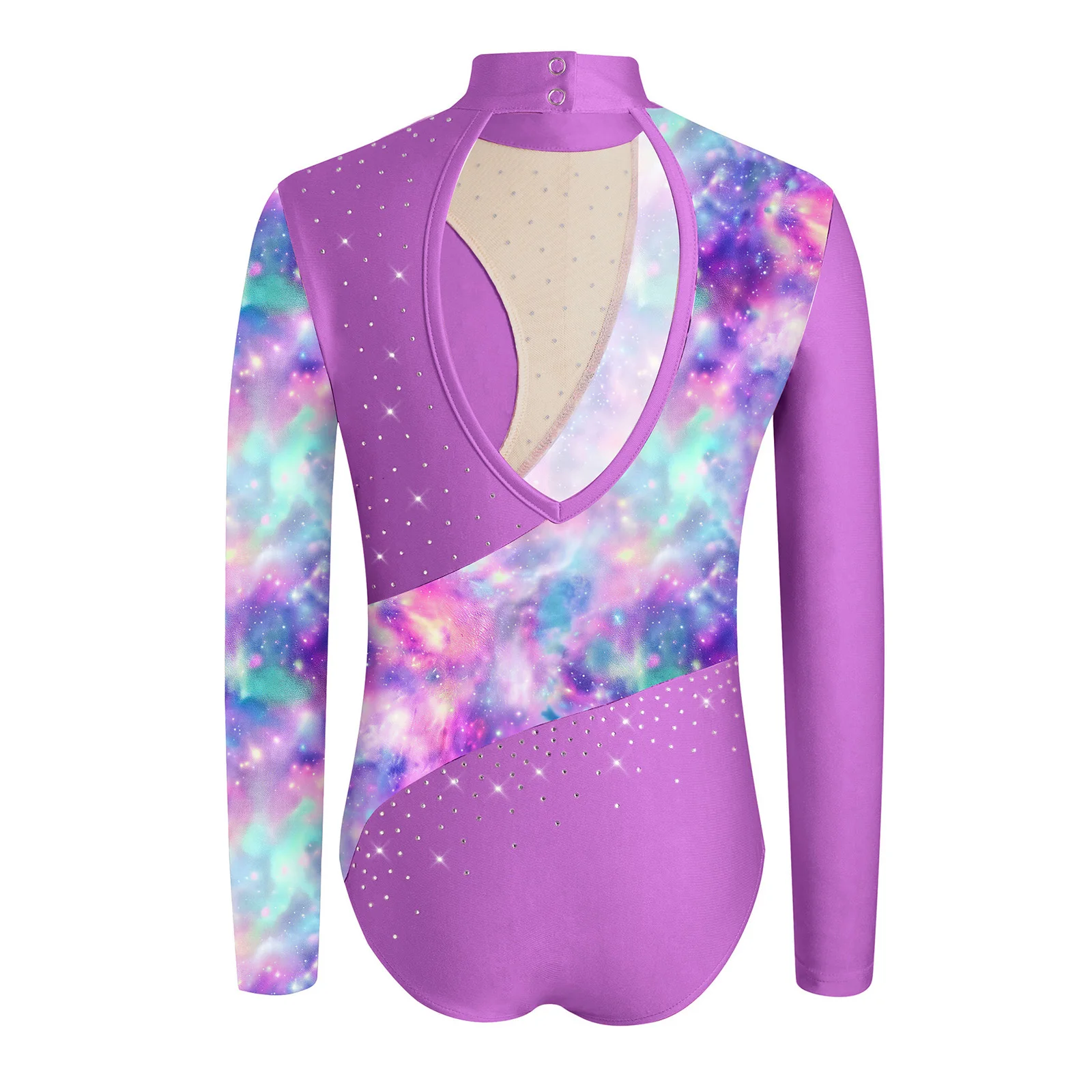 Kids Floral Print Rhinestone Ballet Dance Bodysuit Children Rhythmic Gymnastics Leotard Girls Teen Ice Figure Skating Jumpsuits