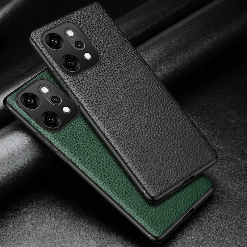 

For funda OPPO Reno 14 13 Pro Case Litchi pattern Genuine Leather Cases for OPPO Reno 14F 13F phone Cover Coque capa