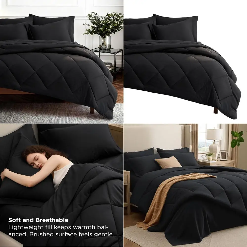 

Роскошный комплект мягких одеял Queen-размера, альтернатива гусиному пуху, всесезонный, средней теплоты, идеально подходит для чувствительной кожи, черный