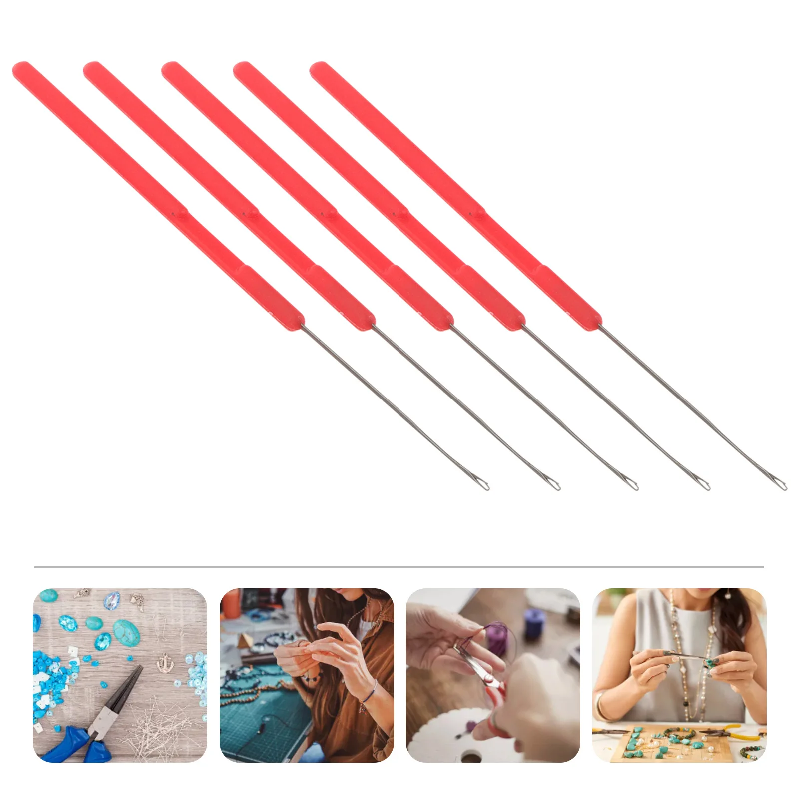 

10pcs Red Crochet Hooks Beading Needles For Diy Jewelry Making Craft Tool Stringing Thin Needle Threader Long Beading Needles