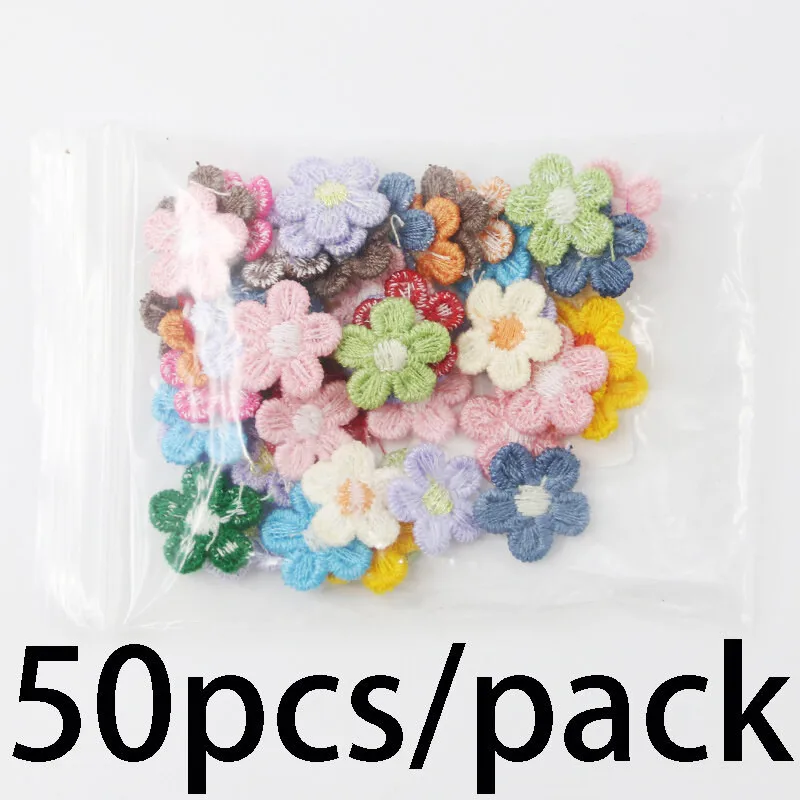 (50Pcs/pack)15mm Mini Embroidery Flower Stickers Clothing Accessories Felt Fabric Patches Lace Decorations Home Headwear Holiday