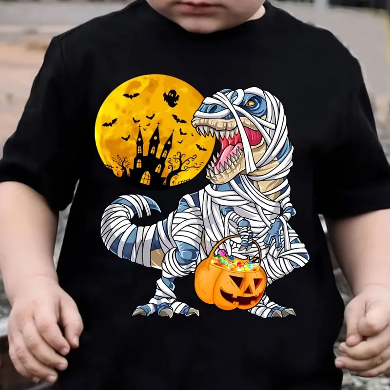 Retro-Halloween-Print-T-Shirt für Teenager, Kinder, Jungen und Mädchen, Sommer, lässig, Vintage, lustig, hochwertig, Rundhalsausschnitt, kurze Ärmel, Kinder-T-Shirts. – Detail 3