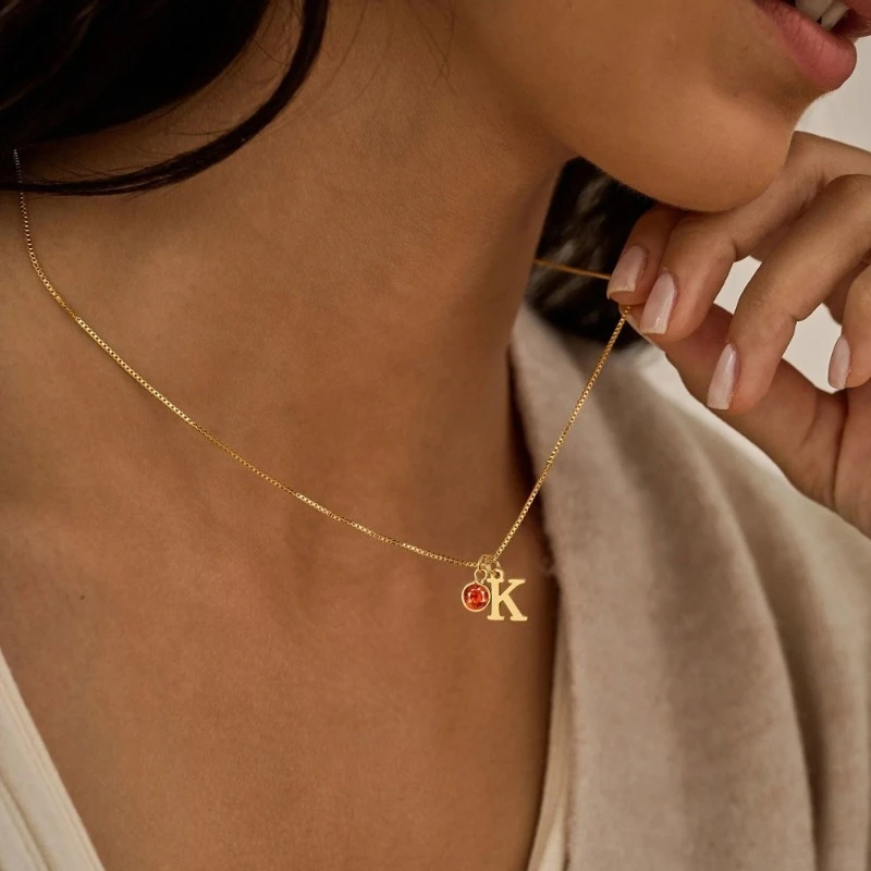 

Personalized Gold Initial Necklace With Birthstone -Custom Birthday Gift for Her 18k Gold Plated Initial Letter Pendant Jewelry