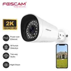 Foscam-cámara IP PoE HD 2K de 4MP, videovigilancia de seguridad para exteriores e interiores, detección de movimiento humano y alerta de notificación