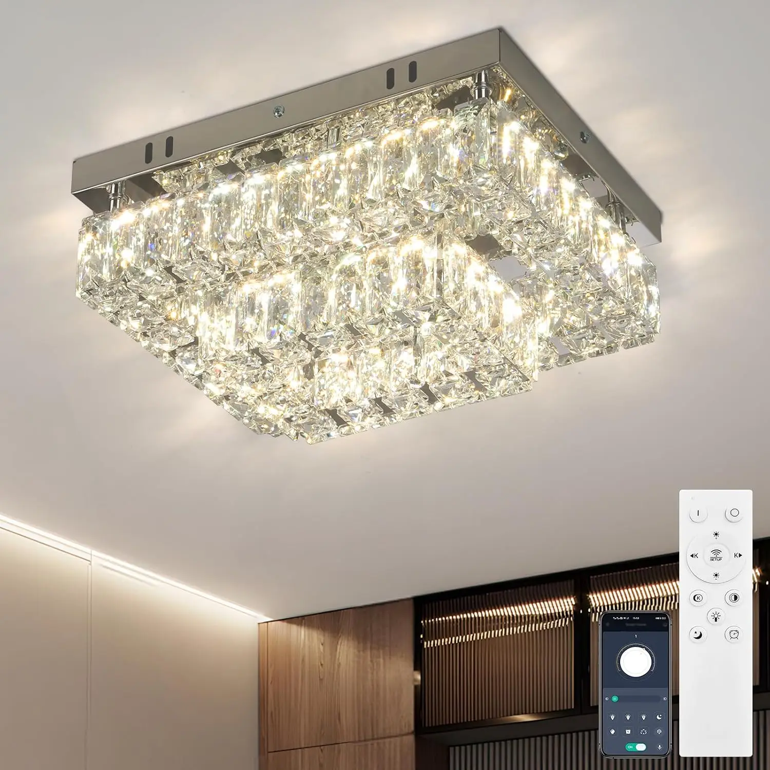 11.8-inch 2-layer Dimmable Crystal Recessed Light, 24W | Multi-faceted Crystal Prism, Understated Design; Suitable for Hallways and Kitchens