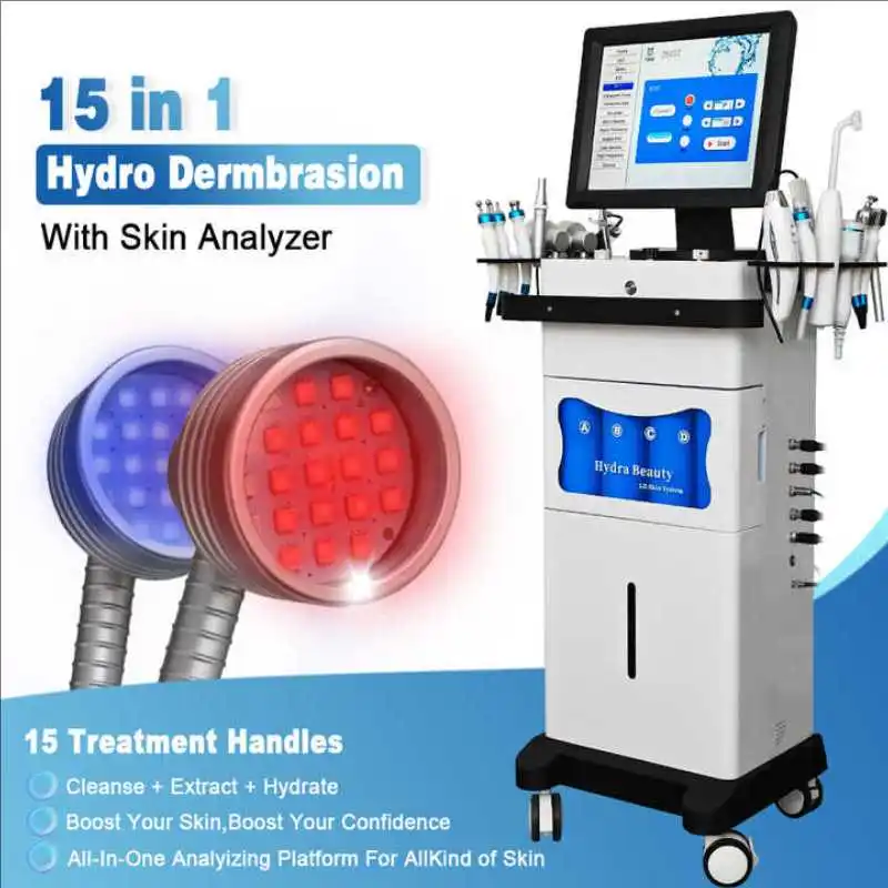 Fabricante profesional 15 en 1 Hydro Dermoabrasión Cuidado de la piel facial Cuidado de la piel Hidro Tratamiento facial Máquina de belleza