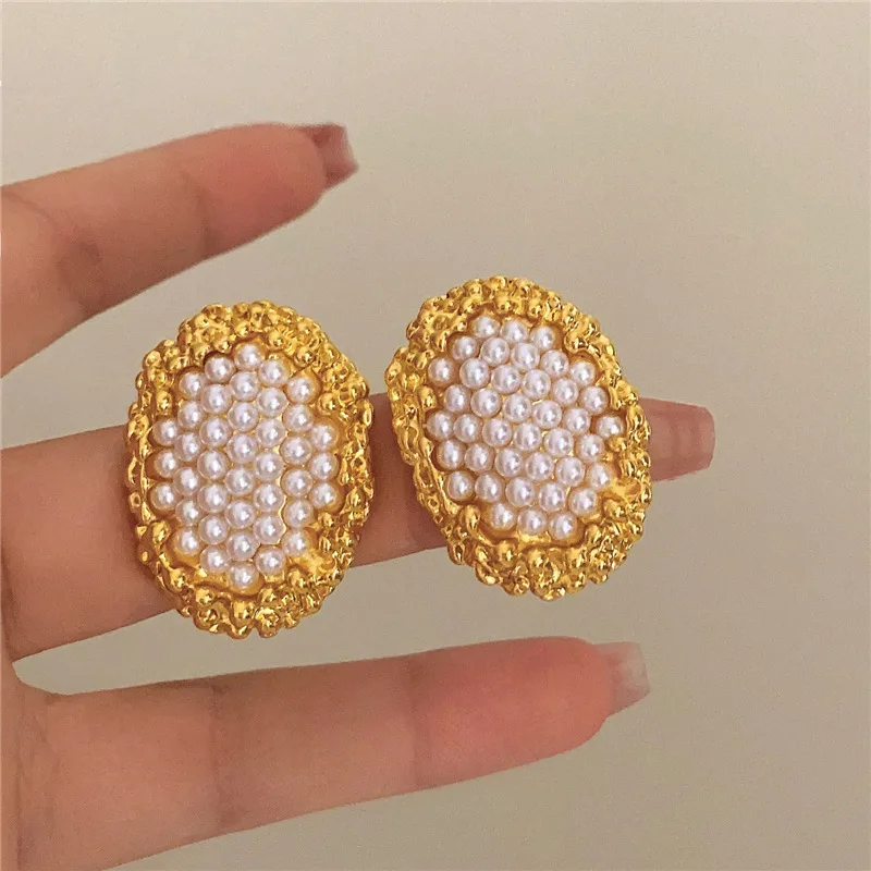 Kshmir Vintage Geometric Metal Pearl Earrings for Women Exaggerated Trendy Party Jewelry Accessories