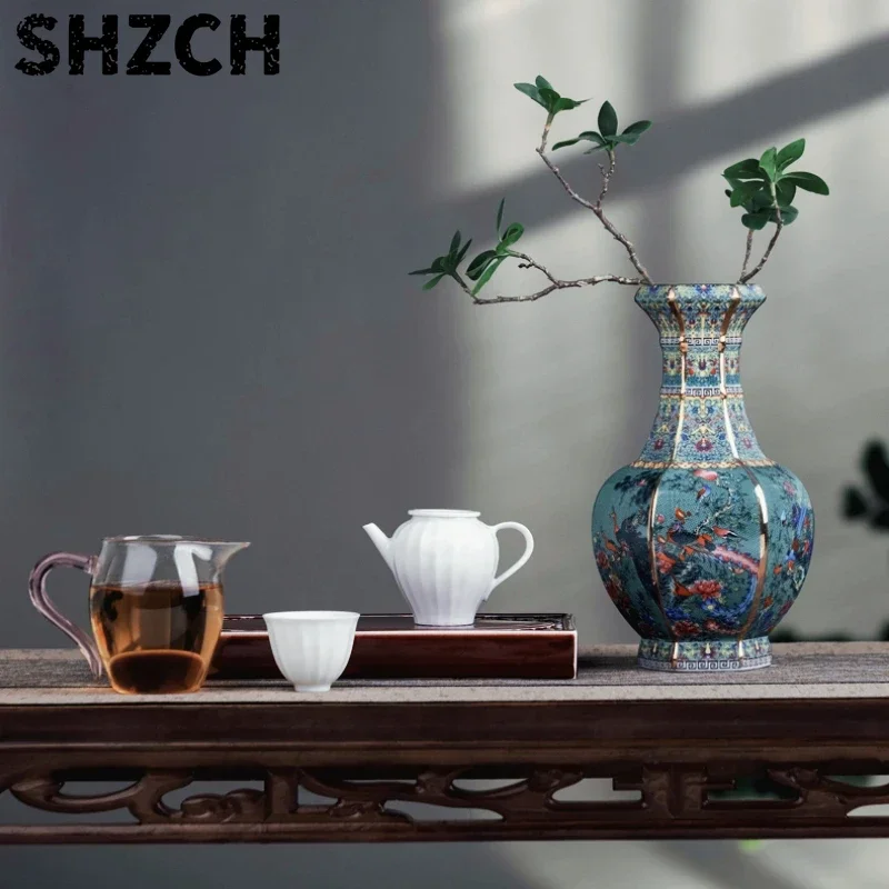Jingdezhen Porcelain Vase Antique Official Enamel Porch Ornaments Square Porcelain Collection  Decorative Vase