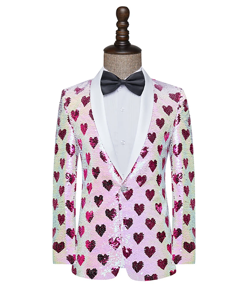 

High Quality Heart-shaped Sequined A coat Men's Stage Costume Wedding Party Dress Celebrity Gowns Special Occasion Gowns