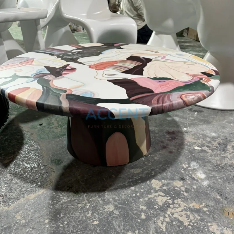 Fiberglass color hand-painted dining table Dutch artist furnace table, oil painting painted coffee table