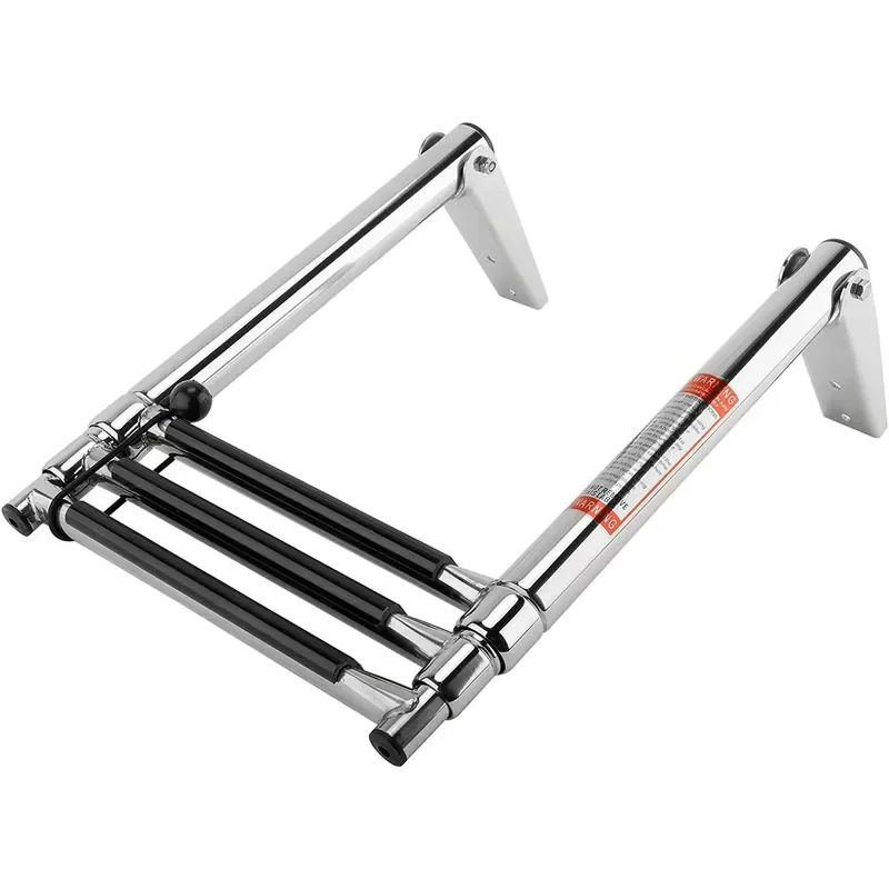 3 Step Folding Stainless Steel Boat Ladder for Pontoon Stern with Rubber Handle Beam Bracket Marine Swimming Platform