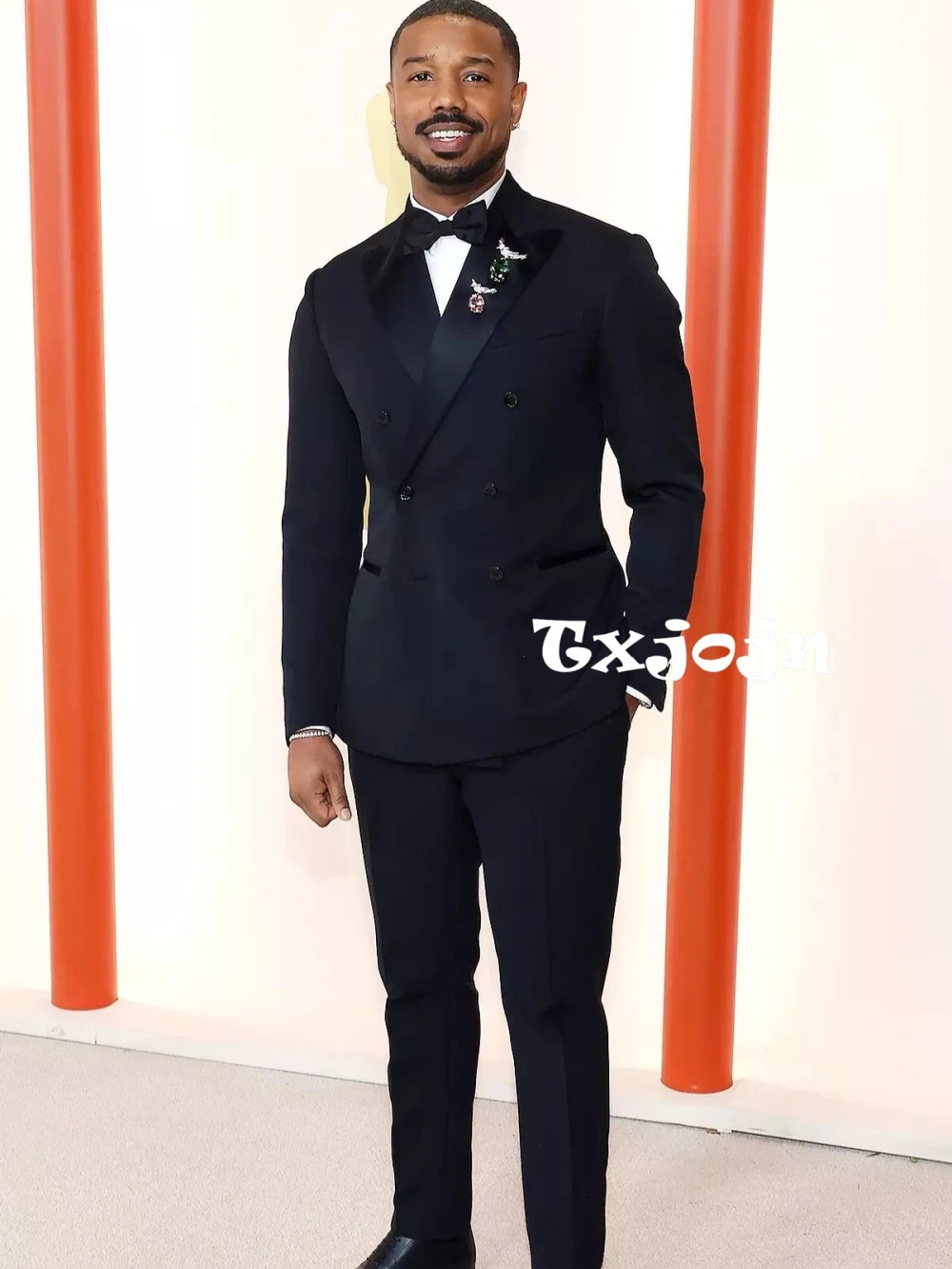 

Male Black Double Breasted Suit Set 2 Pieces Jacket Pants Formal Banquet Outfit Peak Lapel Men's Suits Groom Sets Chic Tuxedo