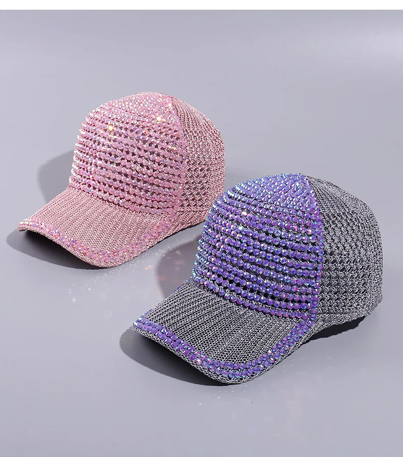 1pcs New mesh rhinestone baseball cap Outdoor sports breathable visor Travel sunscreen cap Stage performance, holiday party cap