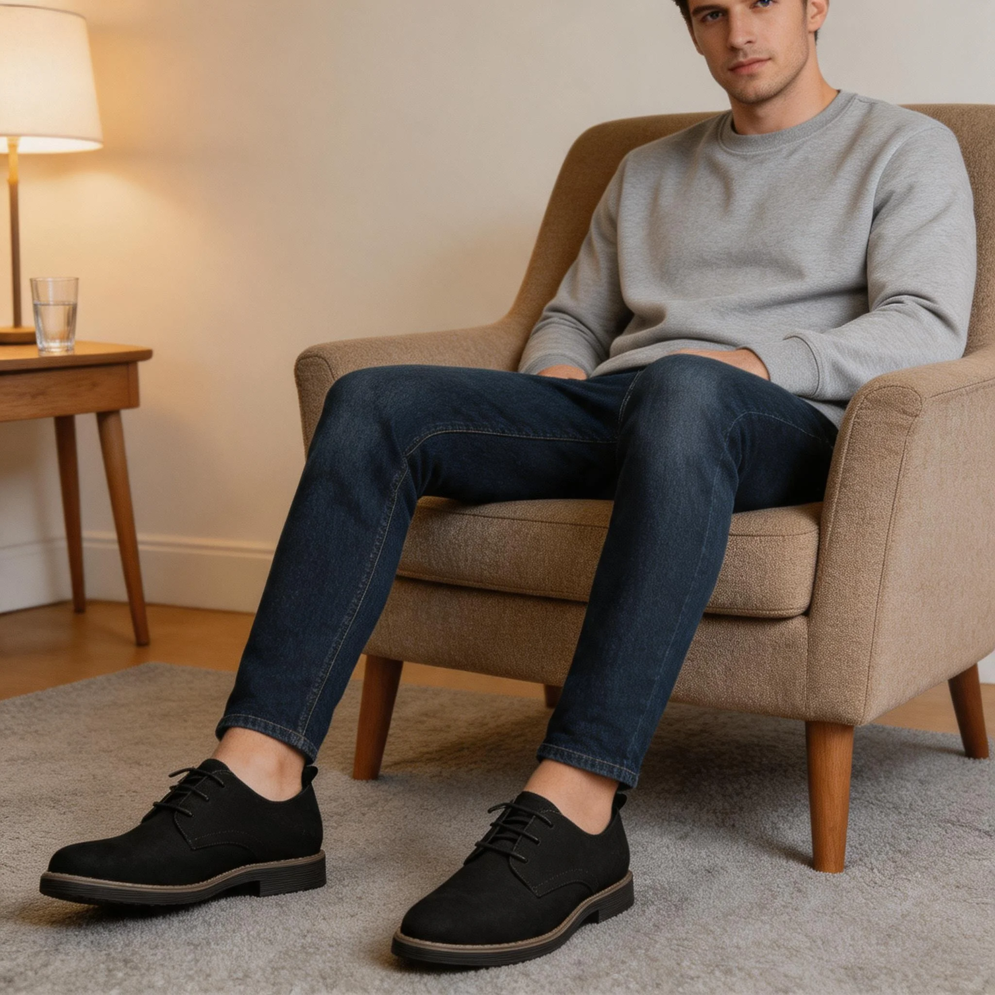 Men's Suede Casual Round-Toe Shoes: Men's Leather Lace-Up Shoes, Fashionable and Trendy, Plus Size
